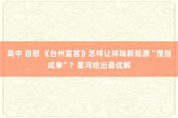 高中 自慰 《台州宣言》怎样让祥瑞新能源“捏指成拳”？星河给出最优解