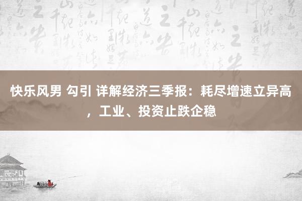 快乐风男 勾引 详解经济三季报：耗尽增速立异高，工业、投资止跌企稳