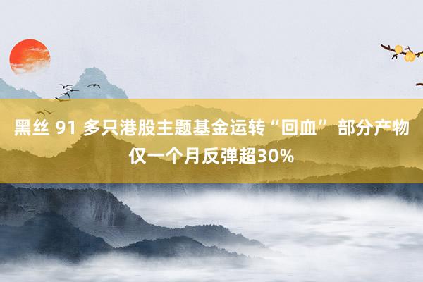 黑丝 91 多只港股主题基金运转“回血” 部分产物仅一个月反弹超30%