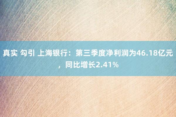 真实 勾引 上海银行：第三季度净利润为46.18亿元，同比增长2.41%